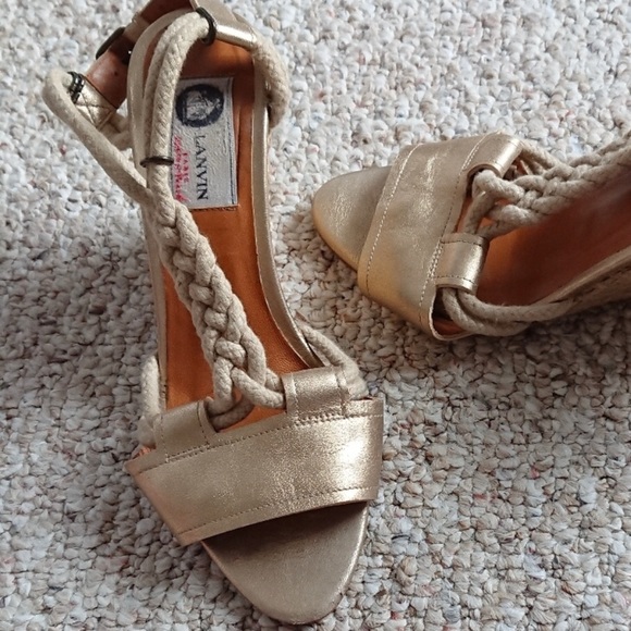 LANVIN Gold Rope Espadrille Wedge Sandals - Picture 4 of 8